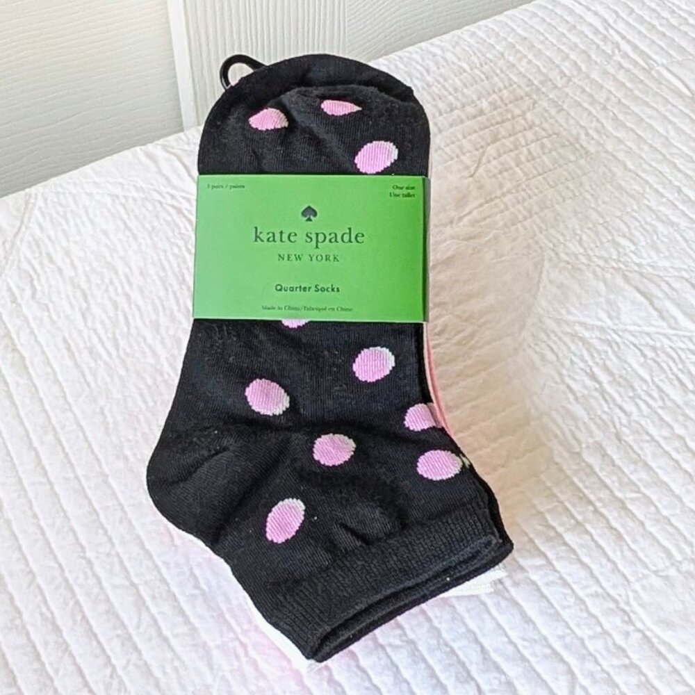 NWT ♠️ Kate Spade New York Assorted  Crew Socks set of 3, pink, cream & black